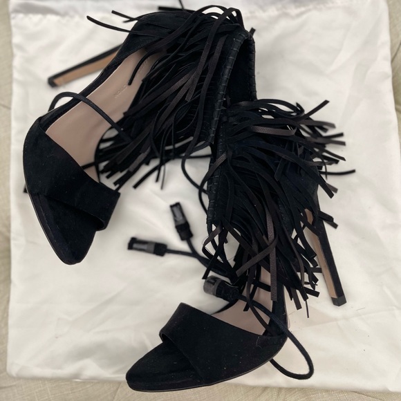 Zara Fringe Ankle Strappy Heels Size 35 - Picture 2 of 4